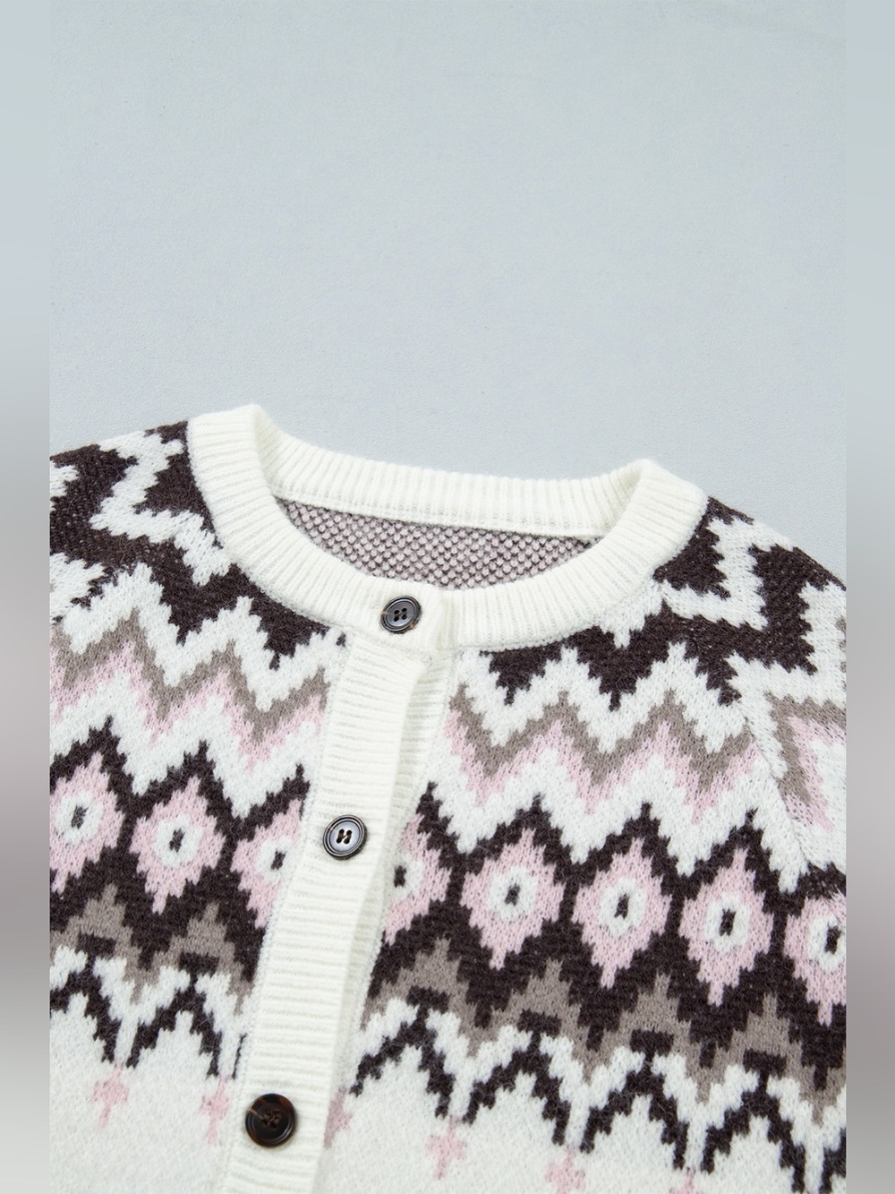 Geometric Pattern Brushed Knit Button Cardigan - Picture 9 of 14